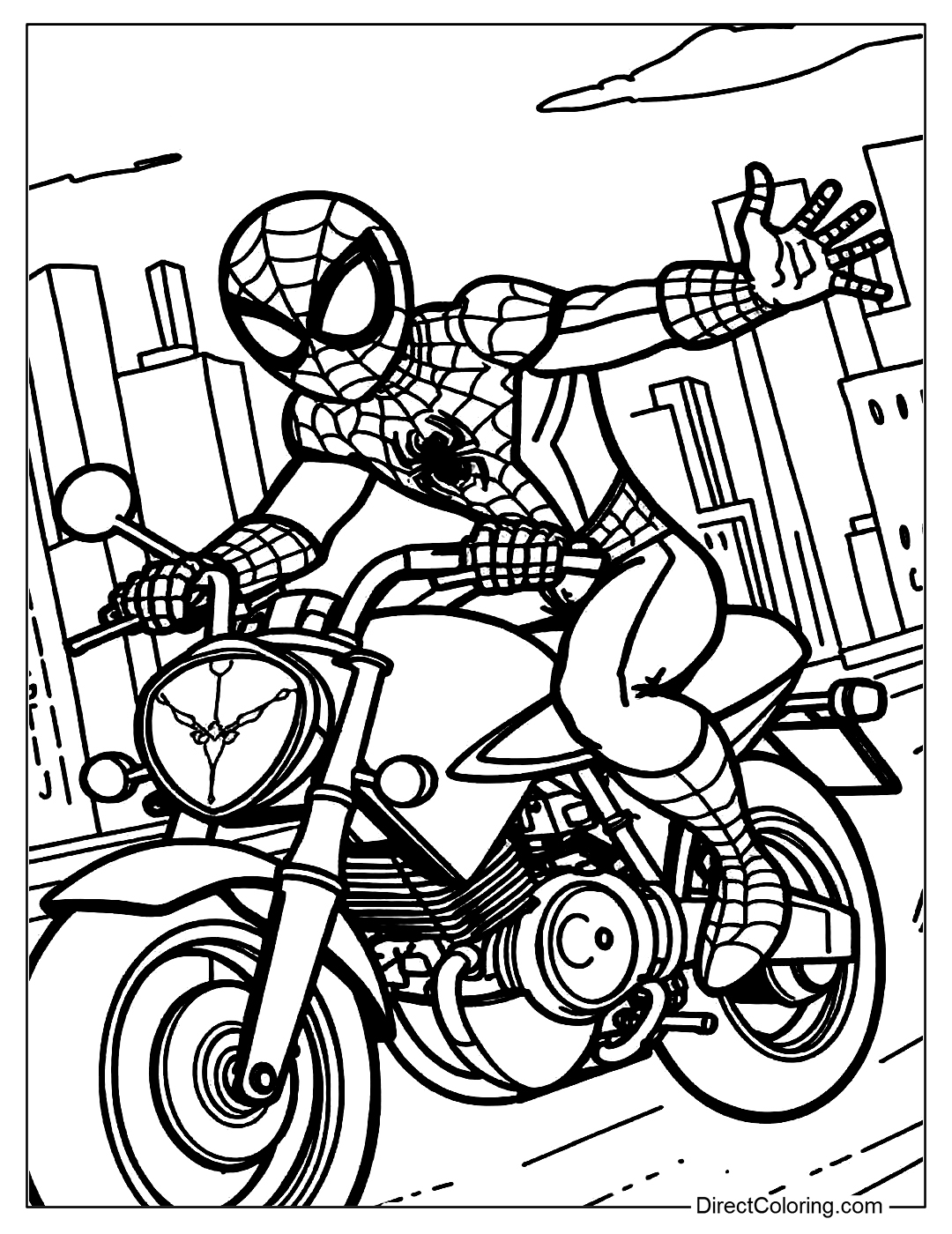 Coloring Page Spider-Man on Motorcycle